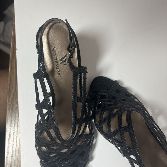 Worthington Women’s Black Faux Leather Slingback Shoes 3” Heels Sz 7 - Picture 10 of 11